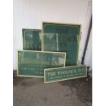 4 Framed 'The Woolpack Inn' acrylic signs(frames in need of attention). Largest 140cm x 180cm