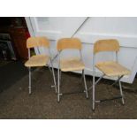 3 Metal framed bar stools with plywood seats