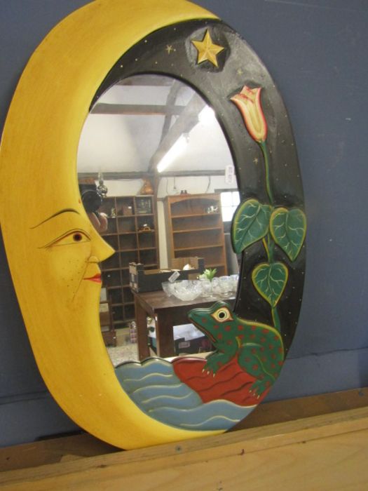 Wooden moon framed mirror