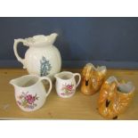 Jugs and swan planters