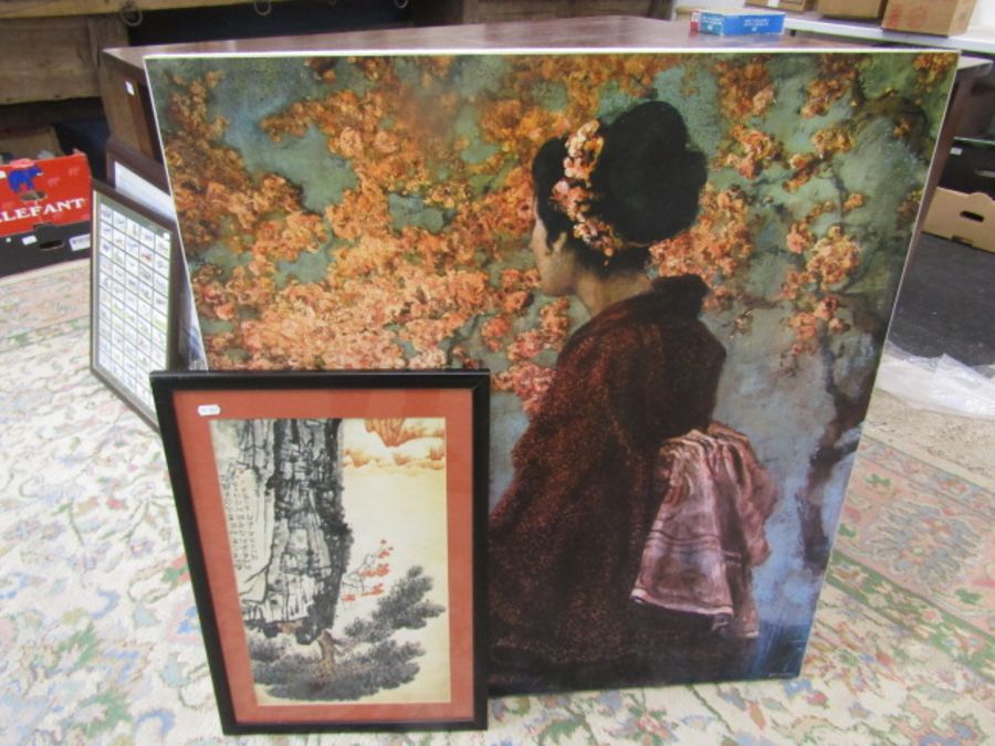 Large Oriental print and one other