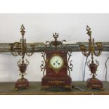 Antique Marble mantle garniture set - mantel clock and candelabras