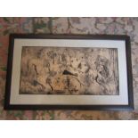 Framed surreal picture depicting naked couple 35cm x 58cm approx