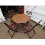 Hardwood garden table and 4 folding chairs