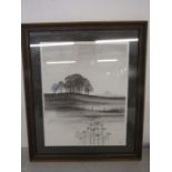 Black and white print of a meadow, signed 19x23"
