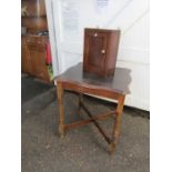 Oak side table H74cm Top 68cm x 68cm approx and mahogany medicine cabinet