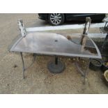 Metal glass topped garden table with parasol base H72cm Top 90cm x 150cm approx