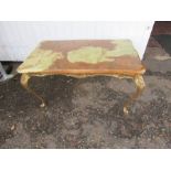 Brass coffee table with onyx top H46cm Top 50cm x 83cm approx