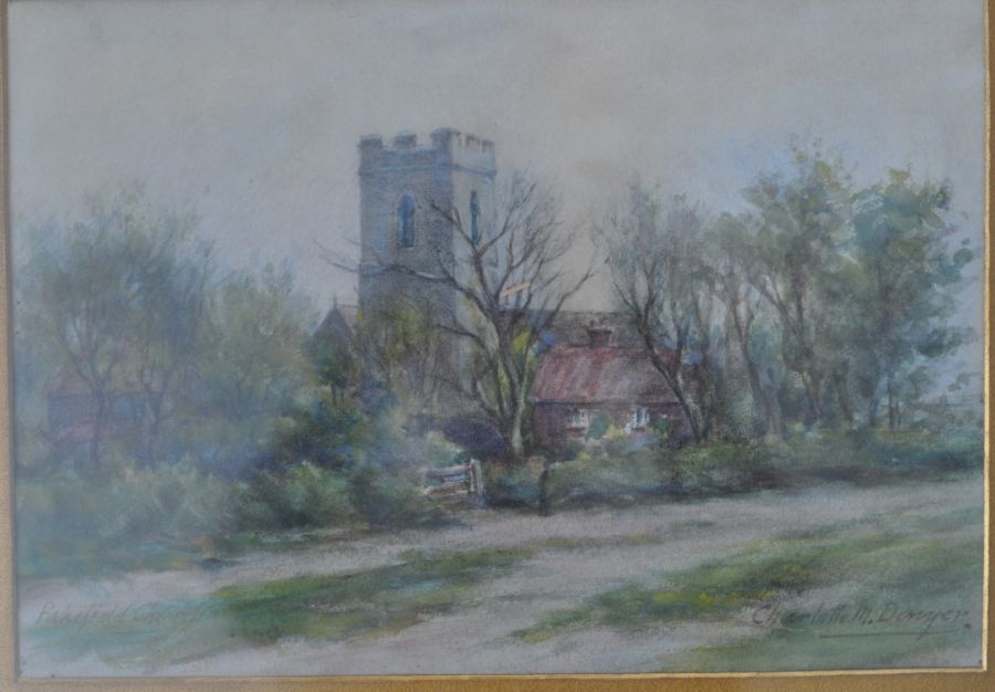 Charlotte M. Denyer landscape pastel of Pakefield church (55 x 43)cm framed and glazed