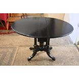 Gillow's of London Aesthetic movement ebonised and gilded Sutherland table H74cm W81cm D18cm approx