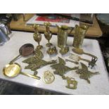 Brass items including graduated flying geese and vases etc