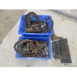 2 Tubs of mixed metalware including horse shoes and hardware etc