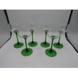 6 French green stem hock glasses