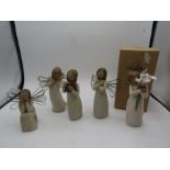 5 willow tree figures, one with box