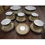 Denby cups and saucers and 2 deep bowls