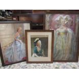 2 signed watercolours and a hand finished photo of glamorous ladies