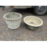 2 Garden pots, one ceramic and the other concrete