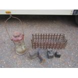 Vintage Tilley lamp, metal basket and weights etc