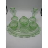 Green glass dressing table set