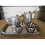Picquot ware teapot, coffee pot and tray