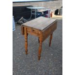 Vintage pine drop leaf table with faux drawer