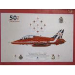 Framed RAF Red Arrows print signed by pilots. 47cm x 57cm approx