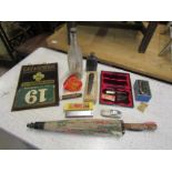 Collectors lot including harmonica, flint chisel and Lloyd's money bank etc