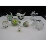 Glass animal paperweights and figures