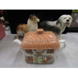 Sadler teapot and 2 dog ornaments