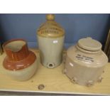 salt glazes stoneware 'foster mother' feeder, Cambridge flagon and jug