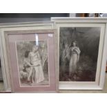 2 romantic lithographs and a print, framed and glazed