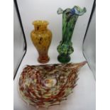 Coloured glass vases and dish (Amelia glass)