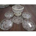 Rose bowl and 5 glass dishes