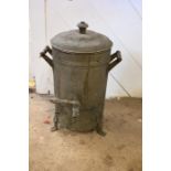 Vintage galvanised hot water urn with brass handles and tap etc H55cm approx