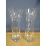 2 glass vases 14" tall both with same design