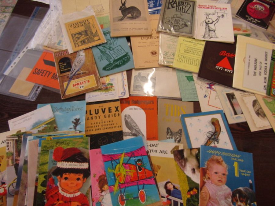 A box of mixed ephemera inc cigarette, matches advertising papers, invoices, birthday cards etc etc