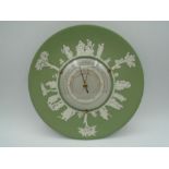 Wedgwood sage green jasperware Short & Mason barometer plate, 24cm diameter