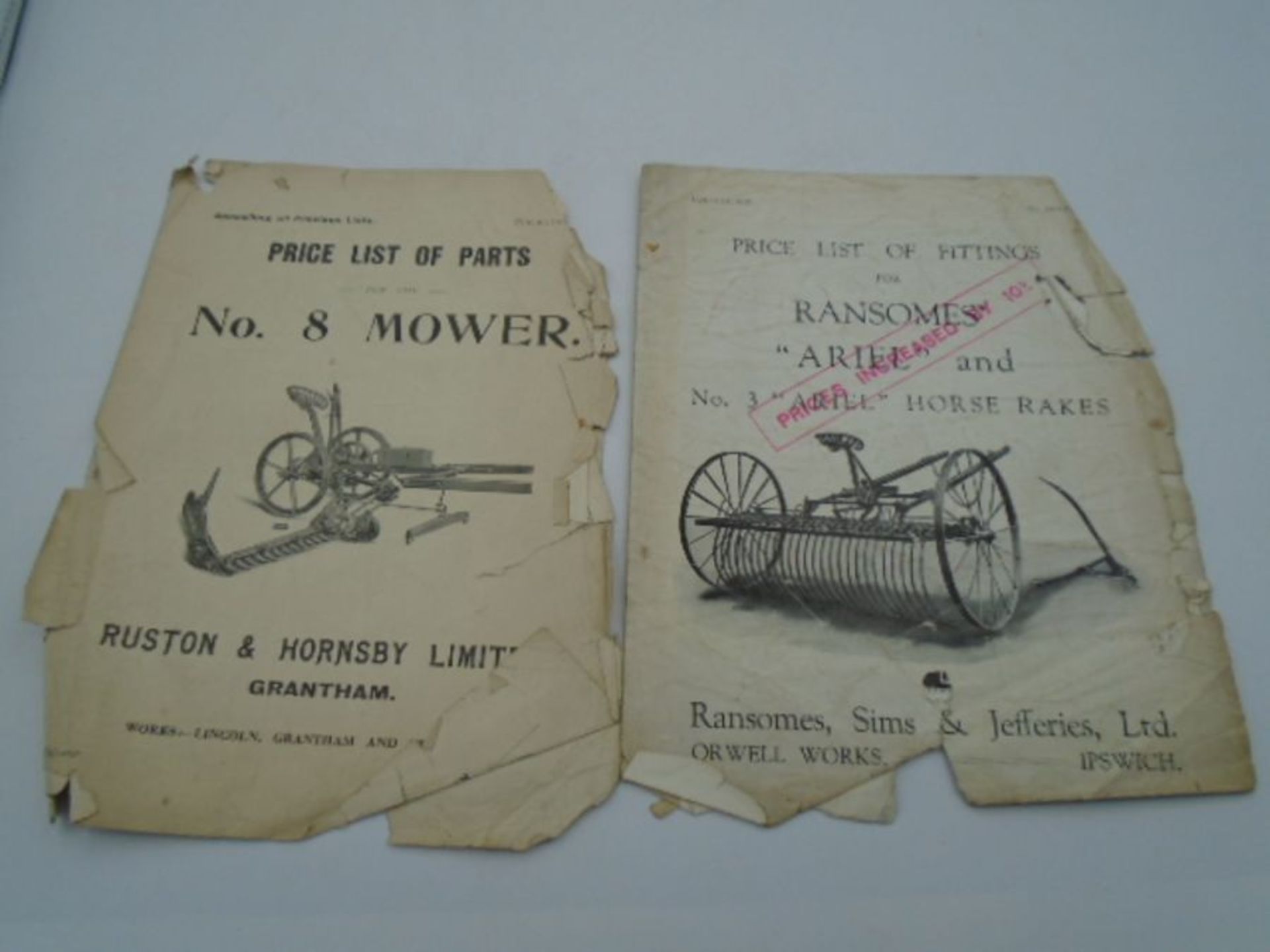 Price list of fittings, Ransome horse rakes, mower no8 etc - Image 2 of 3