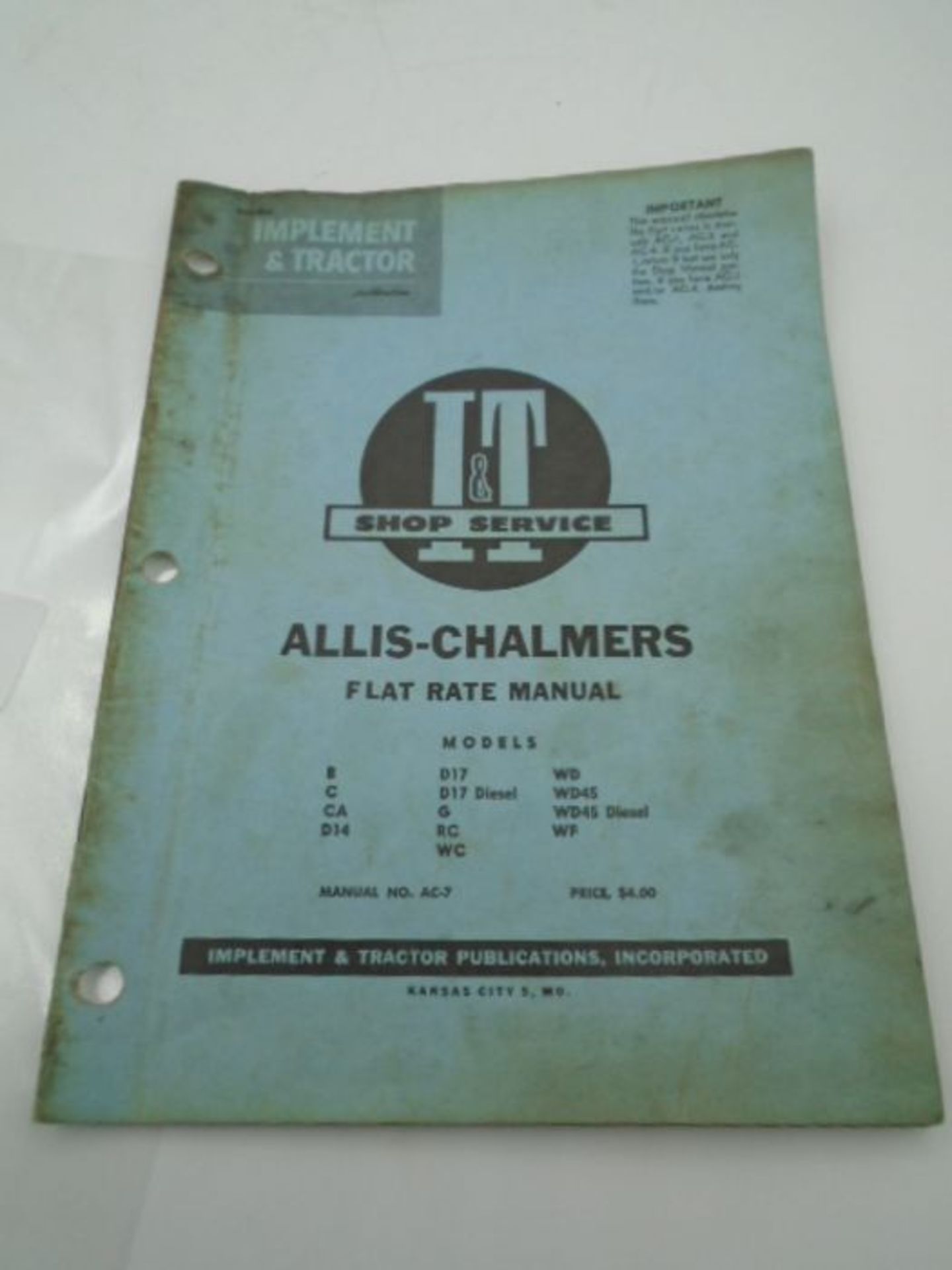 Allis Chalmers flat rate m annual