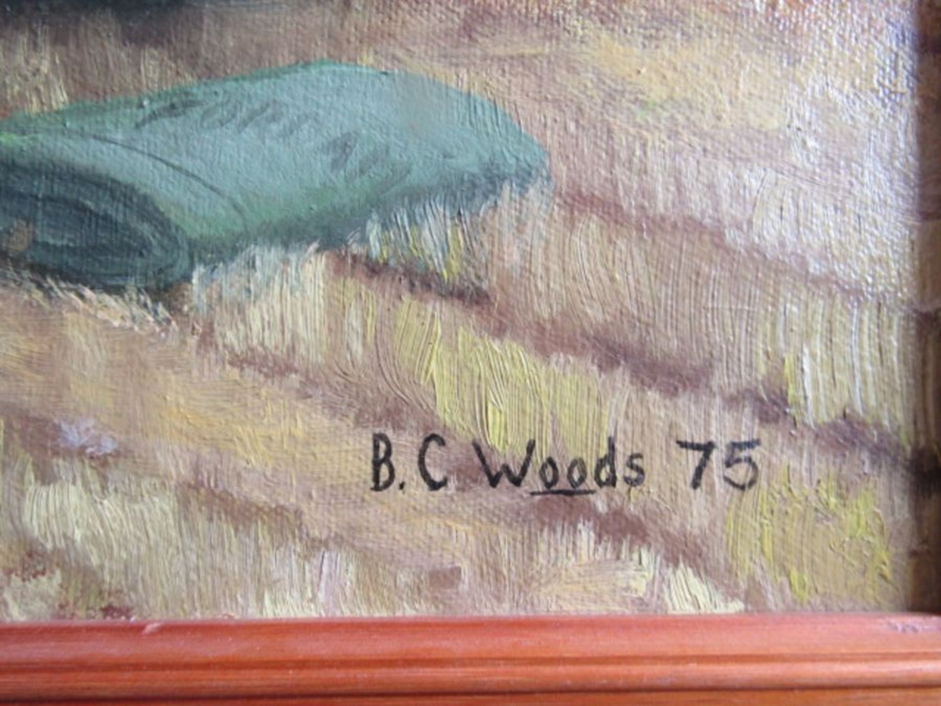 B.C Woods oil on board of steam thrashing 82x57cm - Image 2 of 3