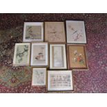 9 Framed Asian pictures including silk pictures
