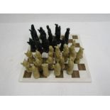 Oriental marble chess set- marble board and carved resin? pieces- full set 32 pieces