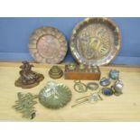 Metalware- brass weights, metal figures, brass trays etc