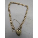 9ct gold figaro bracelet with heart fastener and safety chain 2.7gms