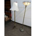 2 Brass floor lamps with shades (no plugs)