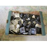 Box of vintage Bakalite light switches and sockets etc