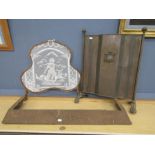 Art deco? brass fire screen, fendor and framed lace screen