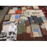 Mixed ephemera - old books, bills, letters, maps. coronation album, Identity cards , photo's of
