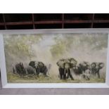 after David Shepherd 'Elephants at Amboseli' on board 42.5x 22"