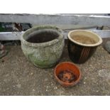 Concrete garden pot, ceramic pot and terracotta pot